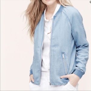 Ann Taylor Loft Chambray Bomber Jacket Size M